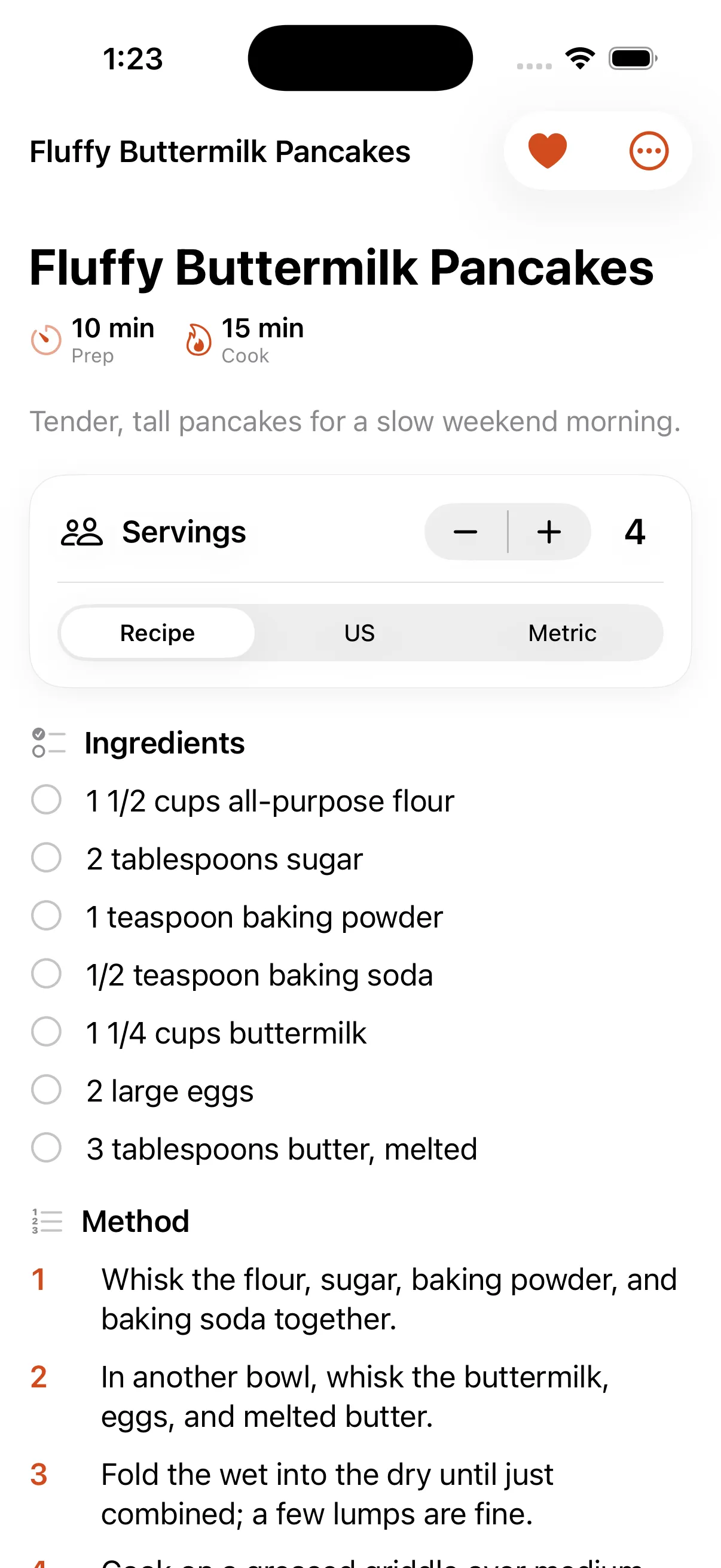 Una receta con ajuste de raciones